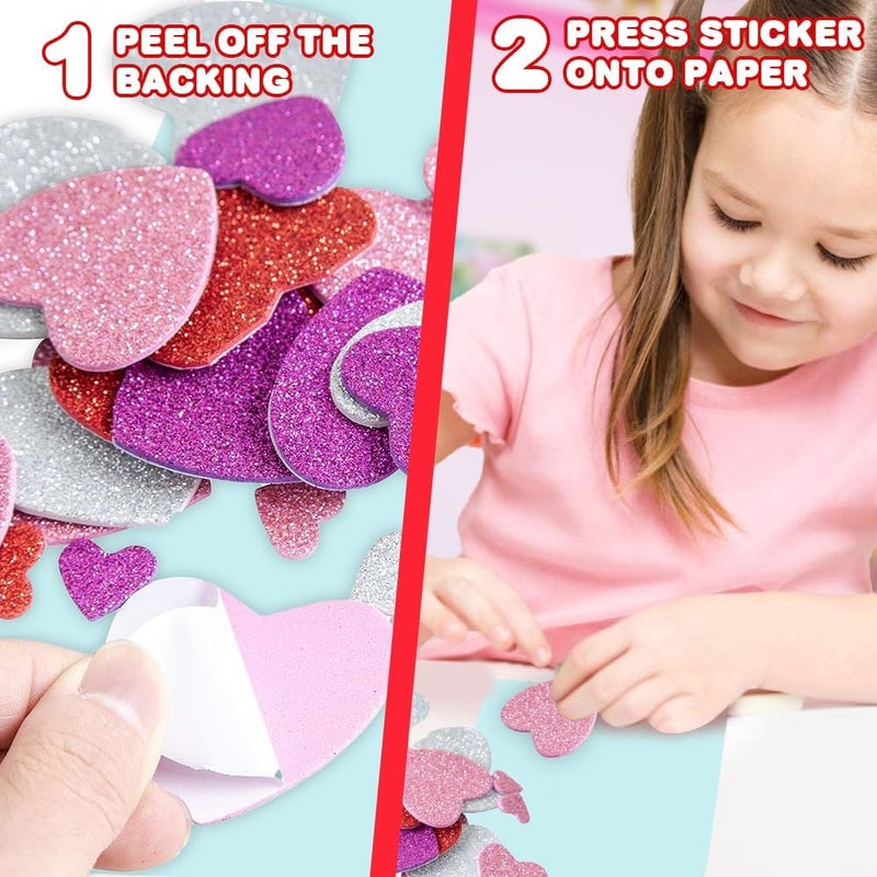 Art Creativity 126+ Pcs Valentine's Day Heart Doilies Card Crafts for Kids - Valentine Day Crafts for Classroom Parties - Valentines Craft Supplies Kits with Heart Doilies and Glitter Foam Stickers - Image 3
